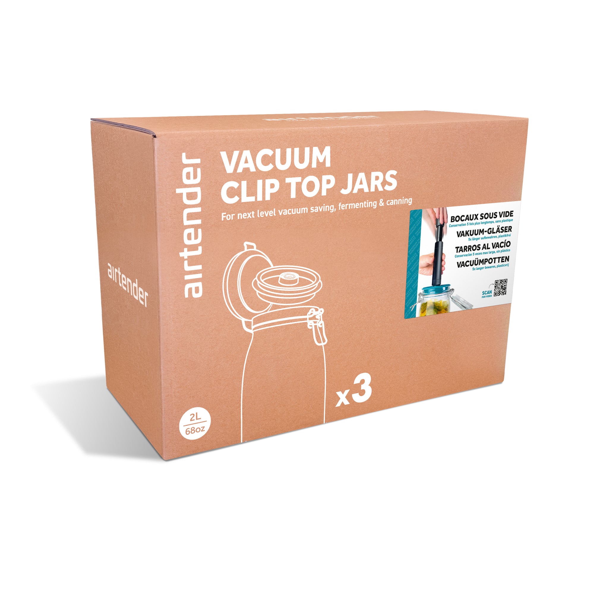 3x Kilner® Weckpotten met Vacuümdeksels en GRATIS Pomp